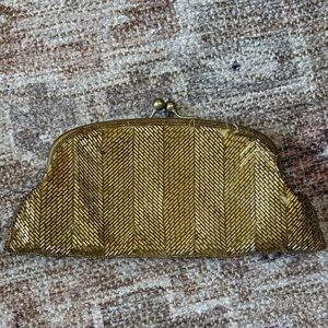 The Limited Metallic Gold Woven Kiss-Lock Clutch